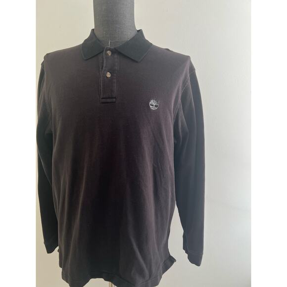 Vintage Timberland Cotton Long Sleeve Polo Sweatshirt Black White Logo Large SG - Picture 2 of 8